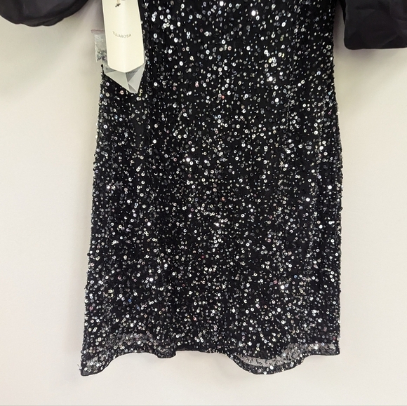 Revolve Tularosa Allison Silver Beaded Sequin Dress with Puff Sleeves Party - Picture 10 of 14